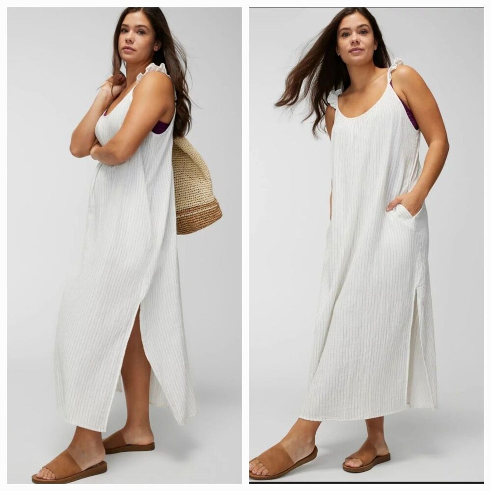 Soma Women’s Swim Cover-Up Size XS White Black 100% Cotton Maxi Flowy Low Back